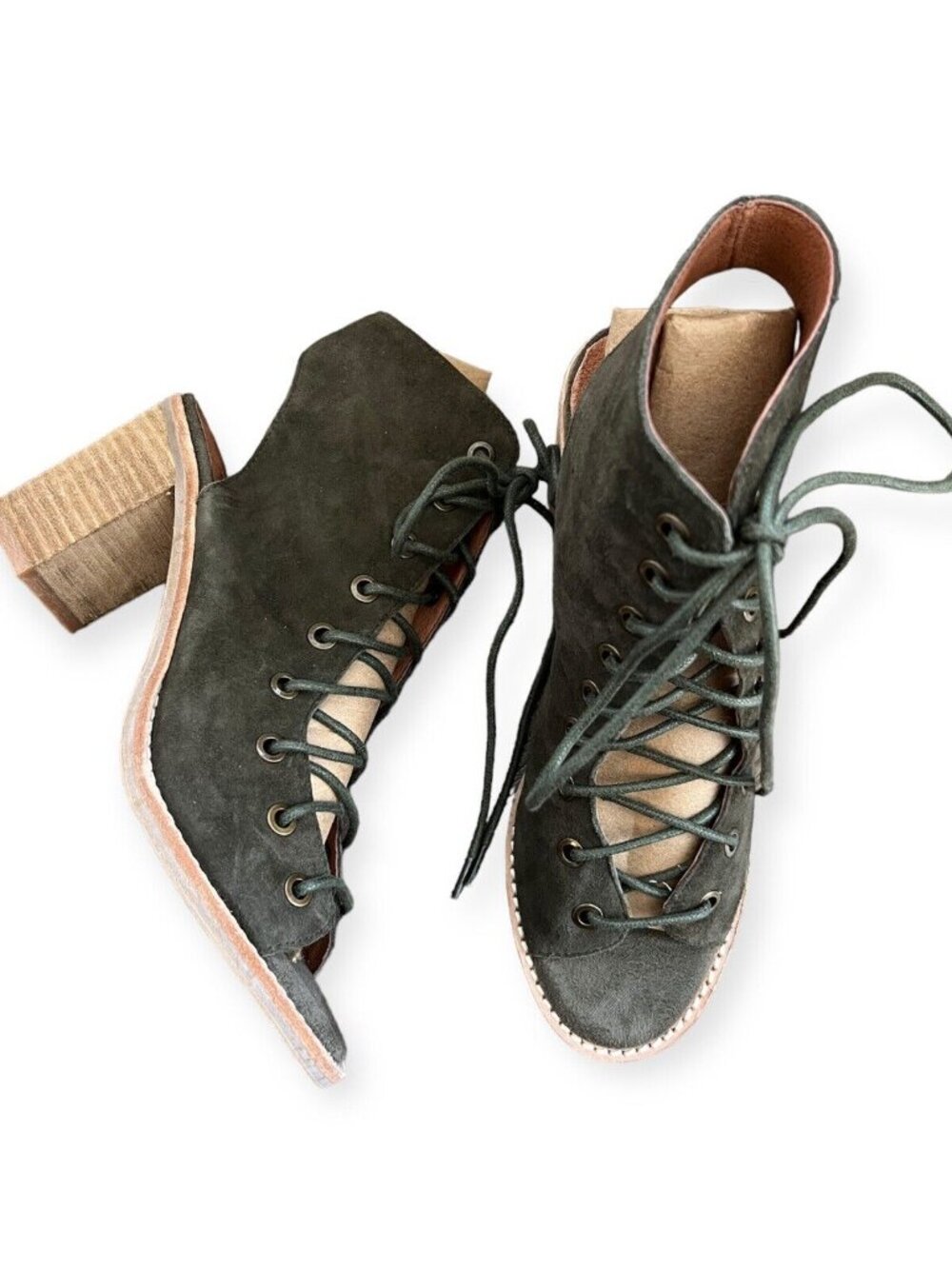 NEW Free People Jeffrey Campbell Cors Lace-Up Ankle Boot Size 7 Green